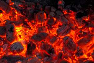 Flames from a coal fire